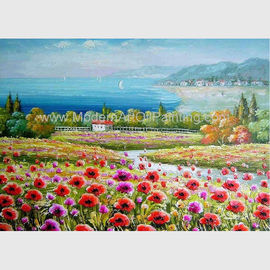 Decorative Red Modern Floral Paintings Canvas / Realistic Flower Landscape Paintings