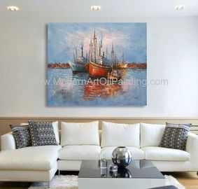 Handmade 20&quot; X 24&quot; Impressionism Boats Oil Painting Dining Room