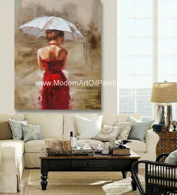 Acrylic Modern Art Oil Painting Decorative Wall Art Girl with Red Dress