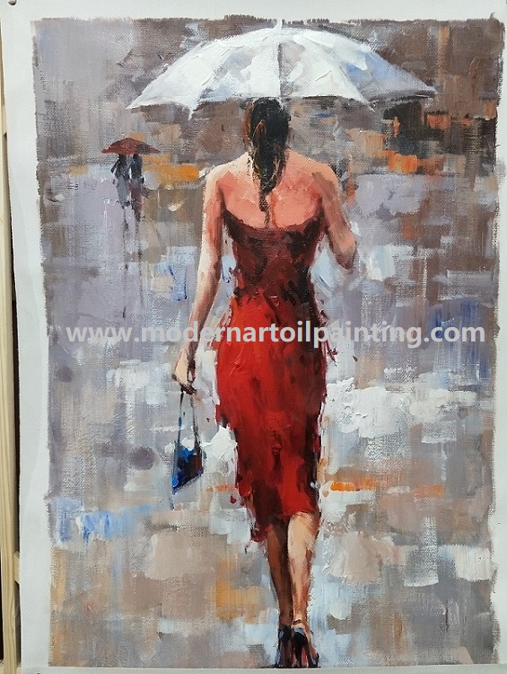 Acrylic Modern Art Oil Painting Decorative Wall Art Girl with Red Dress ...