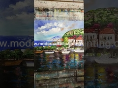 Hand Painted Red Boats Abstract Acrylic Painting On Dock