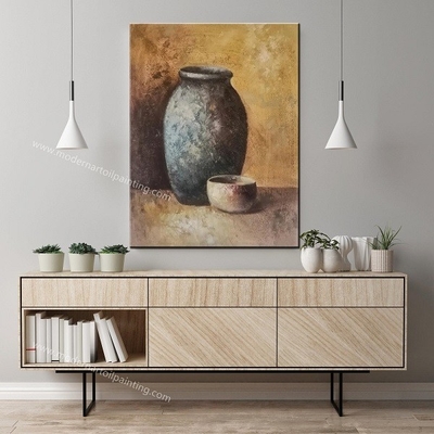 Handmade Abstract Still Life Oil Painting Two Jars on Canvas For Living Room Wall Art Home Dec