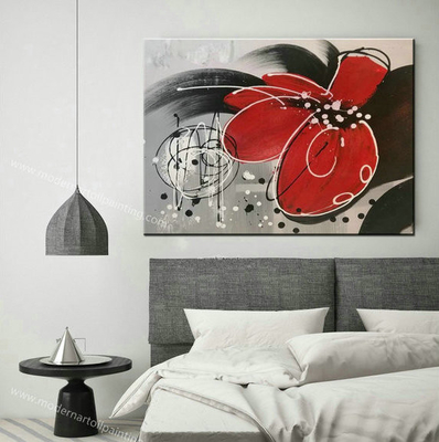 Hand-Painted Red Flowers Painting on Canvas Thick Oil Flowers Landscape Oil Painting Wall Art for Interior Home Decor