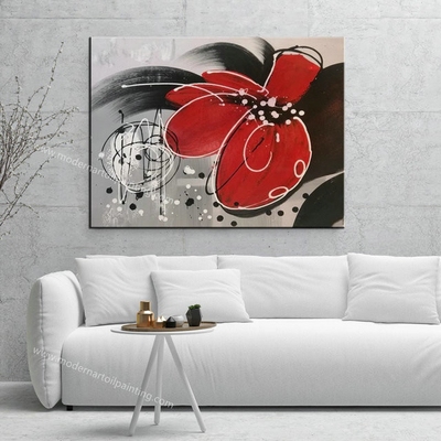 Hand-Painted Red Flowers Painting on Canvas Thick Oil Flowers Landscape Oil Painting Wall Art for Interior Home Decor