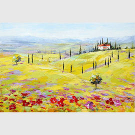 Modern Abstract Landscape Oil Painting Yellow Red Tuscany Village Companies Decor