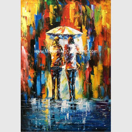 Framed Palette Knife Oil Painting On Canvas , Abstract Art Paintings Umbrella Girls