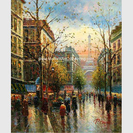 Contemporary Paris Street Scene Canvas Painting Palette Knife Stretching Frame