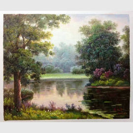 HandPainted Green Modern Contemporary Landscape Paintings Lakeside Stroll By Famous Artist