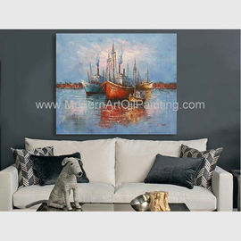 Thick Oil Abstract Sailboat Paintings / Hand Painted Boat Landscape Paintings