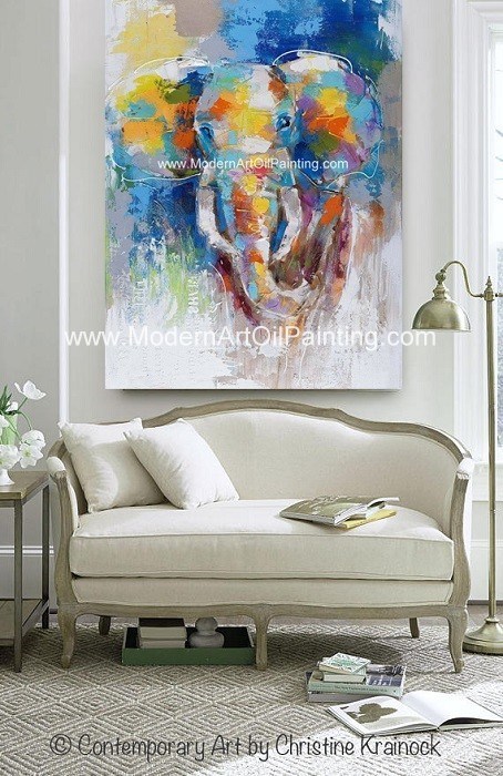 Abstract Colorful Elephant Painting On Canvas Animal Print