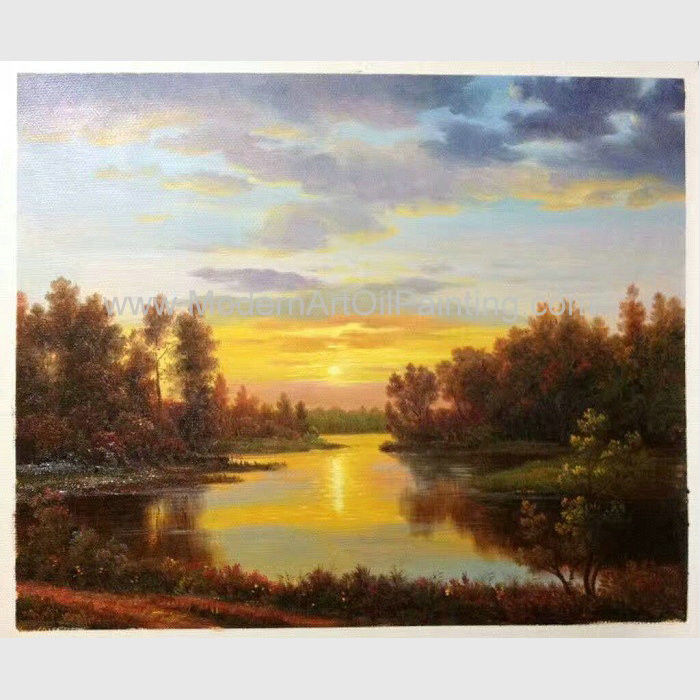 Classical Nature Oil Painting Sunset Landscape Painting With Stream