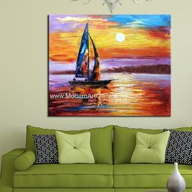 Impressionism Sunrise Seascape Oil Paintings Palette Knife Sailboat Flexible