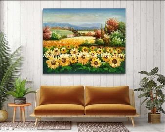 Custom Palette Knife Sunflowers Oil Painting, Decorative Hand Painted Art on Canvas