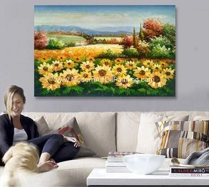 Custom Palette Knife Sunflowers Oil Painting, Decorative Hand Painted Art on Canvas