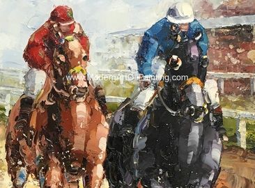 Abstract Palette Knife Oil Painting On Canvas  / Horses Running  Sports Art Painting