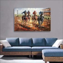 Abstract Palette Knife Oil Painting On Canvas  / Horses Running  Sports Art Painting