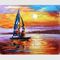 Impressionism Sunrise Seascape Oil Paintings Palette Knife Sailboat Flexible