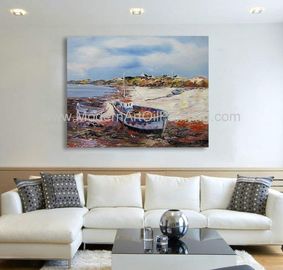 Hand Painted Fishing Boats Oil Paintings, Abstract Canvas Painting on Beach