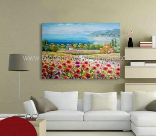 Decorative Red Modern Floral Paintings Canvas / Realistic Flower Landscape Paintings