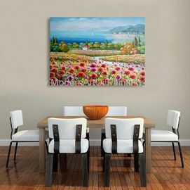 Decorative Red Modern Floral Paintings Canvas / Realistic Flower Landscape Paintings